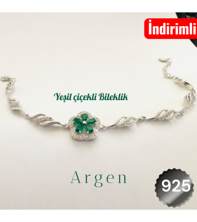 Yeşil Çiçekli Desen Bileklik