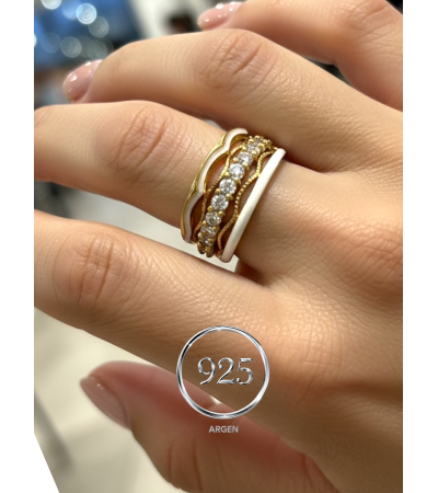 ÖLÇÜ 14 GOLD ÇİÇEK  SEDEF ZİRKONİA KADIN 925 AYAR GÜMÜŞ YÜZÜK