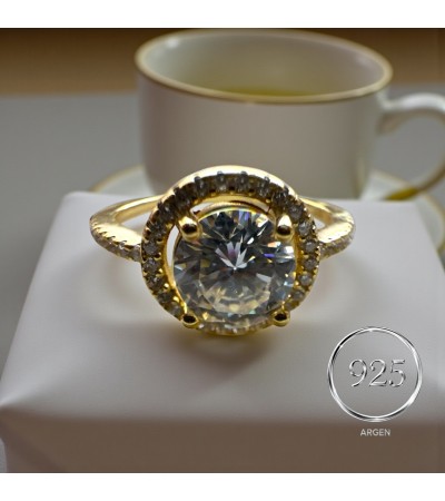 ÖLÇÜ 16 GOLD ELMAS FİGÜRLÜ ELMAS KESİM ZİRKONİA  925 AYAR GÜMÜŞ KADIN YÜZÜK