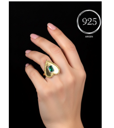 ÖLÇÜ 18 GOLD KALP MODEL   925 AYAR GÜMÜŞ YÜZÜK