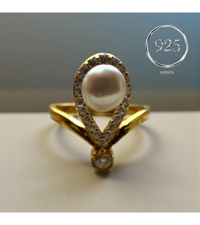 ÖLÇÜ 16 GOLD İNCİLİ ZİRKONİA KADIN 925 AYAR GÜMÜŞ YÜZÜK