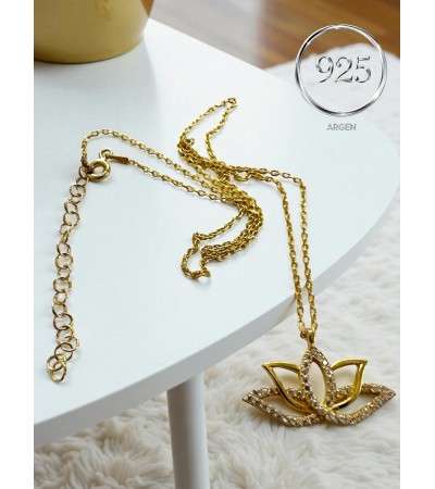 KADIN LOTUS FİGÜRLÜ GOLD ZİRKONİA GÜMÜŞ KOLYE