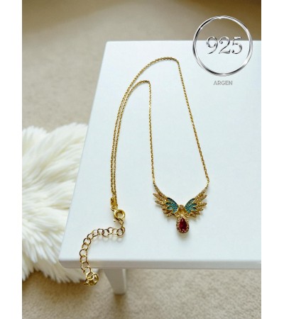 ANKA KUŞU FİGÜRLÜ  KADIN GOLD  ZİRKONİA GÜMÜŞ KOLYE