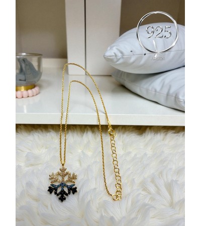 LOTUS ÇİÇEĞİ FİGÜRLÜ  KADIN GOLD ZİRKONİA GÜMÜŞ KOLYE