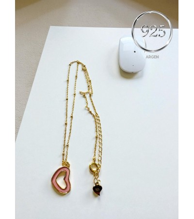 KALP FİGÜRLÜ  KADIN  PEMBE SEDEF ZİRKONİA GÜMÜŞ KOLYE