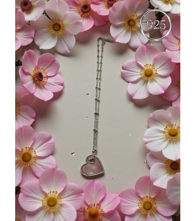 KALP FİGÜRLÜ  KADIN  PEMBE SEDEF ZİRKONİA GÜMÜŞ KOLYE