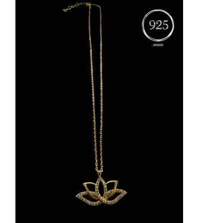KADIN LOTUS FİGÜRLÜ GOLD ZİRKONİA GÜMÜŞ KOLYE