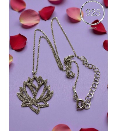 GENİŞ LOTUS FİGÜRLÜ  KADIN  ZİRKONİA GÜMÜŞ KOLYE