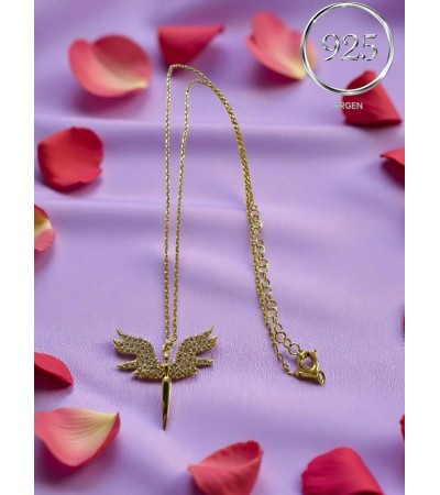YUSUFÇUK FİGÜRLÜ  KADIN GOLD  ZİRKONİA GÜMÜŞ KOLYE