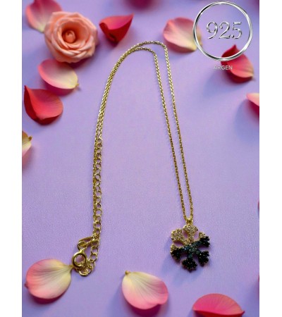 LOTUS ÇİÇEĞİ FİGÜRLÜ İNCE  KADIN GOLD ZİRKONİA GÜMÜŞ KOLYE