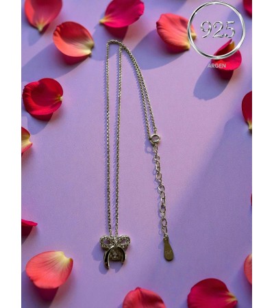 ÇİÇEK FİGÜRLÜ ELMAS KESİM ZİRKONİA PEMBE GÜMÜŞ KOLYE