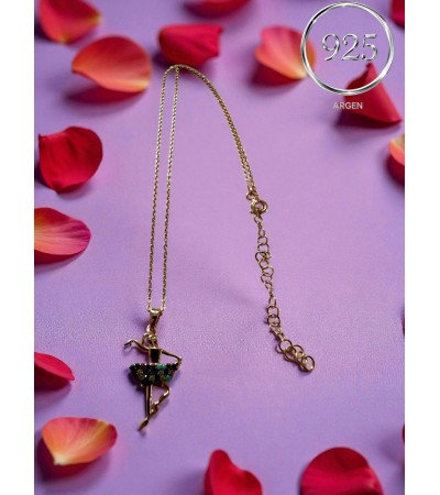 DANS FİGÜRLÜ  KADIN ROSE ZİRKONİA GÜMÜŞ KOLYE