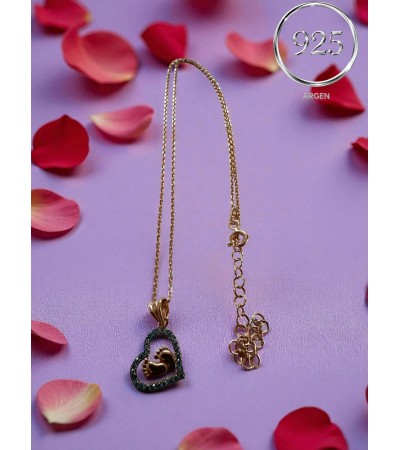 BEBEK KALP FİGÜRLÜ  KADIN  ZİRKONİA ROSE GÜMÜŞ KOLYE