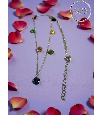 ÇOK RENKLİ PUL  FİGÜRLÜ  KADIN  ZİRKONİA GÜMÜŞ KOLYE