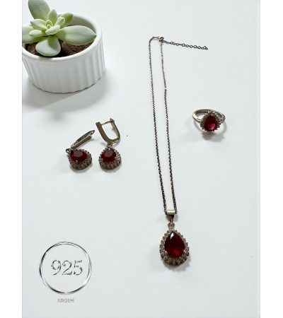YAKUT DAMLA ZİRKONİA GÜMÜŞ SET