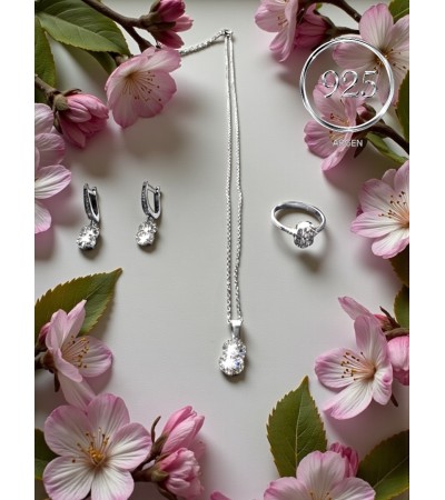 ZİRKONİA ELMAS ÜÇLÜ GÜMÜŞ SET