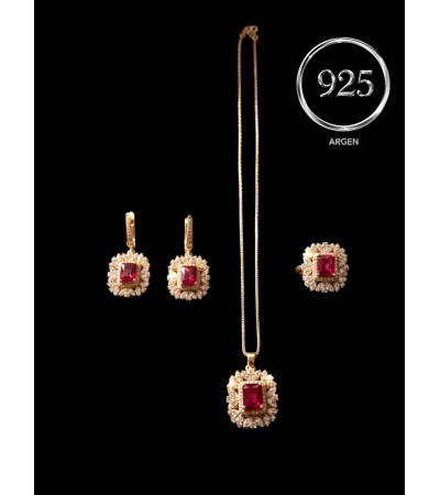 ZİRKONİA ELMAS GOLD BAGET ÜÇLÜ GÜMÜŞ SET
