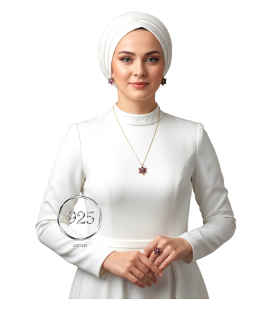  Mor Kar Taneleri Kadın Gümüş Set