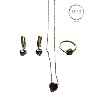 Mor Kalp Figürlü Zirconia Gümüş Set