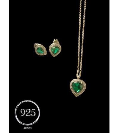 ZİRKONİA ELMAS ZÜMRÜT  İKİLİ GÜMÜŞ SET