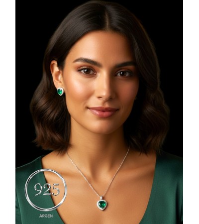 ZİRKONİA ELMAS ZÜMRÜT  İKİLİ GÜMÜŞ SET