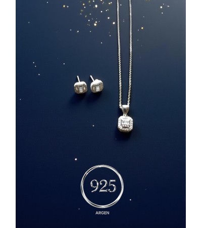 ZİRKONİA ELMAS  BAGET İKİLİ GÜMÜŞ SET