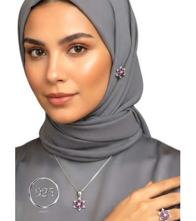 ZİRKONİA GÜMÜŞ-PEMBE  KAR TANESİ  ÜÇLÜ GÜMÜŞ SET