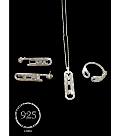 ÖZGÜN MODEL HAREKETLİ  ELMAS KESİM ZİRKONİA   ÜÇLÜ GÜMÜŞ SET
