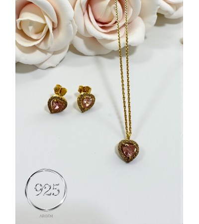 ZİRKONİA ELMAS PEMBE-GOLD İKİLİ GÜMÜŞ SET