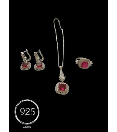 ZİRKONİA ELMAS PEMBE BAGET ÜÇLÜ GÜMÜŞ SET