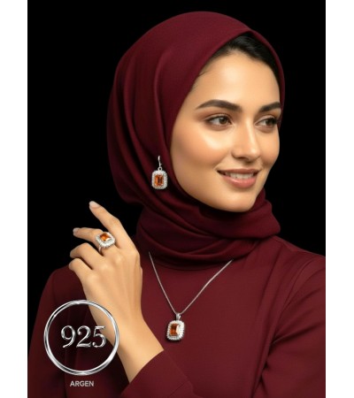 ZİRKONİA ELMAS TURUNCU BAGET ÜÇLÜ GÜMÜŞ SET