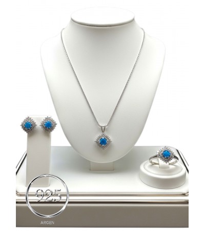 ZİRKONİA ELMAS FİRUZE ÜÇLÜ GÜMÜŞ SET
