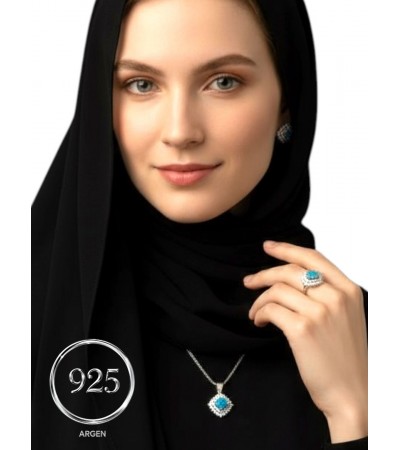 ZİRKONİA ELMAS FİRUZE ÜÇLÜ GÜMÜŞ SET