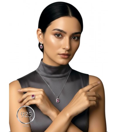 ZİRKONİA ELMAS GÜMÜŞ-PEMBE ÜÇLÜ GÜMÜŞ SET