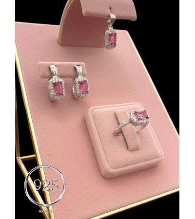 ZİRKONİA ELMAS GÜMÜŞ-PEMBE ÜÇLÜ GÜMÜŞ SET