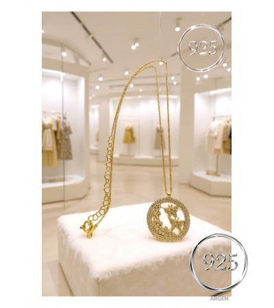 KELEBEK VE ÇİÇEK FİGÜRLÜ GOLD ZİRKONİA  GÜMÜŞ KOLYE