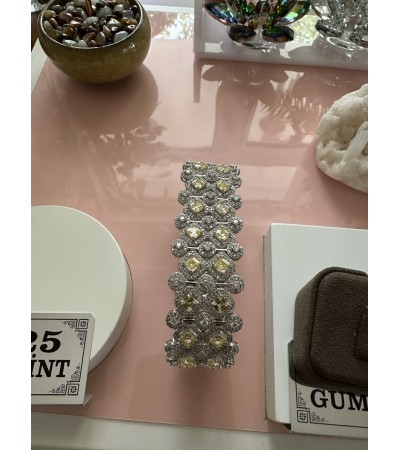 Gümüş-Gold  Ayrıntılı Ağır Gümüş Zirconia Bileklik -Bilezik