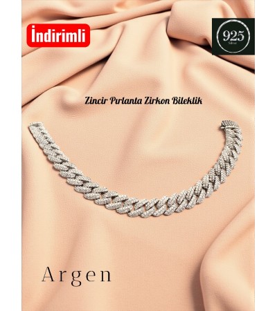 Kadın Gümüş Zirkon  Zincir Bileklik