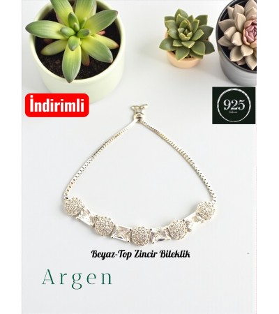 Beyaz Top Zincir Bileklik 