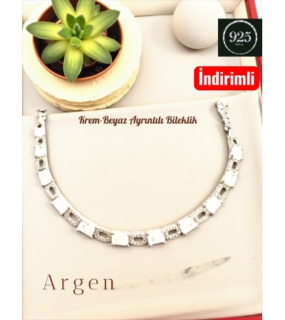 Krem-Beyaz Ayrıntılı Zirkon Bileklik 