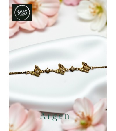 ÜÇ KELEBEK GOLD ZİRKONİA GÜMÜŞ BİLEKLİK
