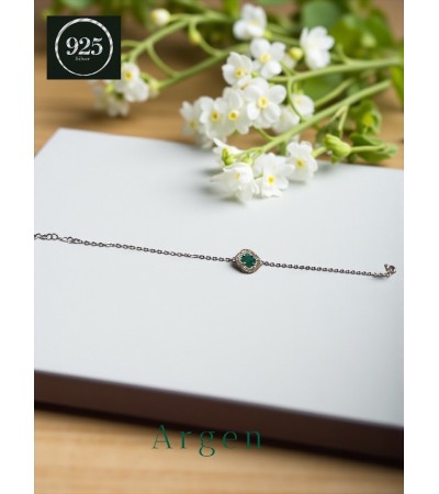 MARKA TEK YONCA İNCE ZİNCİR KORDON YEŞİL GÜMÜŞ BİLEKLİK
