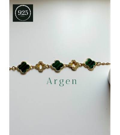 BEŞ YONCALI YEŞİL ZİRKONİA SEDEF GOLD  GÜMÜŞ BİLEKLİK