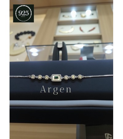 YEŞİL KARIŞIK BAGET SEDEF GÜMÜŞ BİLEKLİK