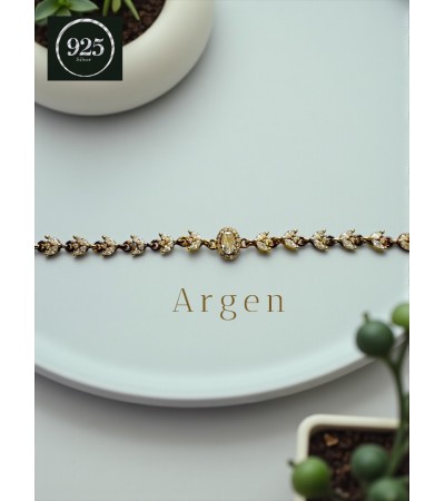 LALE FİGÜRLÜ ZİRKONİA GOLD GÜMÜŞ BİLEKLİK