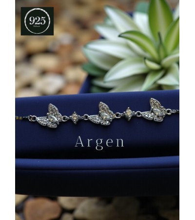 ÜÇ KELEBEK İNCE KUTU ZİNCİR  KORDON ZİRKONİA GÜMÜŞ BİLEKLİK