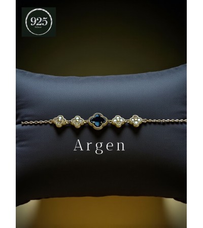 MARKA BEŞ YONCALI SİYAH SEDEF ZİRKONİA GOLD GÜMÜŞ BİLEKLİK