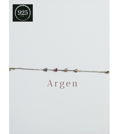 DÖRTLÜ RENKLİ ÇİÇEK FİGÜRLÜ  GOLD İNCE ZİNCİRLİ ZİRKONİA GÜMÜŞ BİLEKLİK