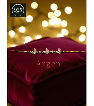 ÜÇ KELEBEK GOLD KUTU İNCE ZİNCİR ZİRKONİA GÜMÜŞ BİLEKLİK