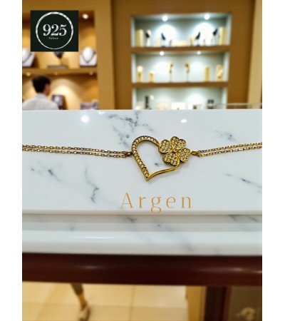 KALP-ÇİÇEK GOLD İNCE ÇİFT ZİNCİR GÜMÜŞ BİLEKLİK